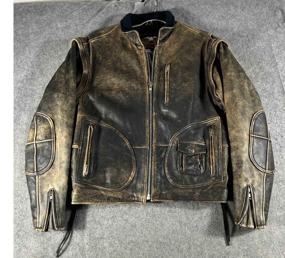 VINTAGE Harley Davidson Leather Jacket Mens Medium Brown Convertible Motorcycle